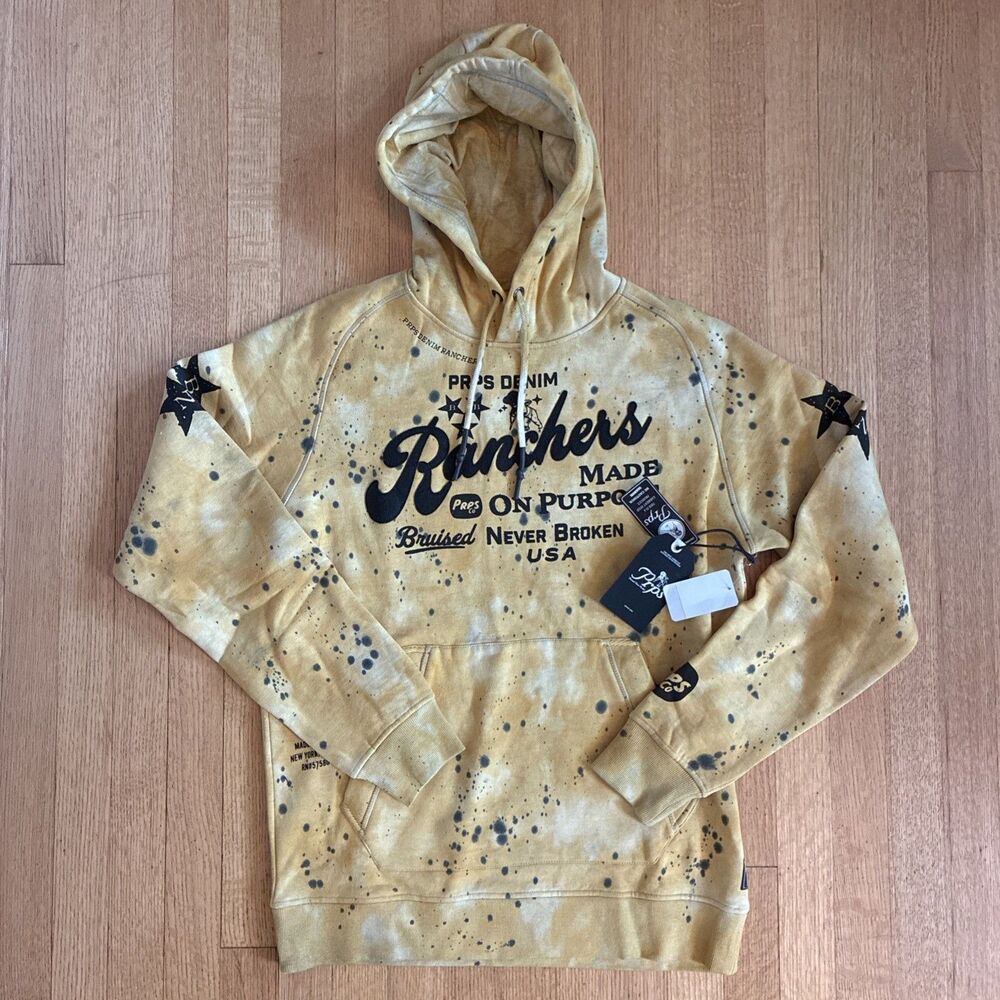 PRPS Mustard Yellow Black Ranchers Men Size Medium Fleece Hoodie E102S34